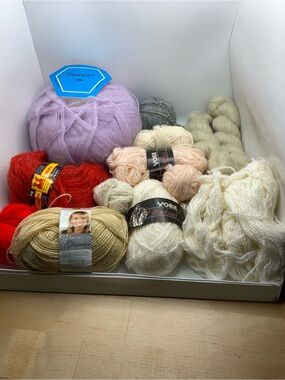vintage yarn lot mohair wool blends red purple white pink cotton york raphael